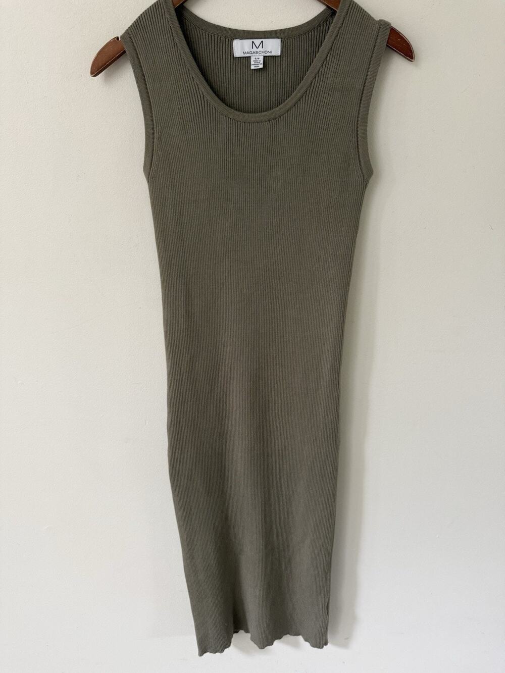 Magaschoni Womens Sleeveless Maxi Dress Size S/P Olive Round Neck Ribbed Casual - Picture 1 of 10